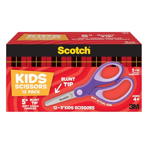 Scotch 5" Soft Touch Blunt Kid Scissors, Purple, 12 Count, Teacher's Pack - size: 12 count - pointed