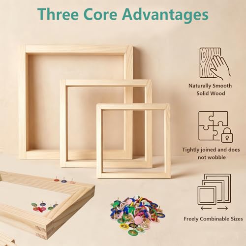 MengMain Needlepoint Stretcher Bars for Needlework, 12PCS Wooden Canvas Frame Set, 6, 8, 10 Inch with 100 Thumb Tacks and Tack Remover for Embroidery and Cross Stitch (6/8/10in)
