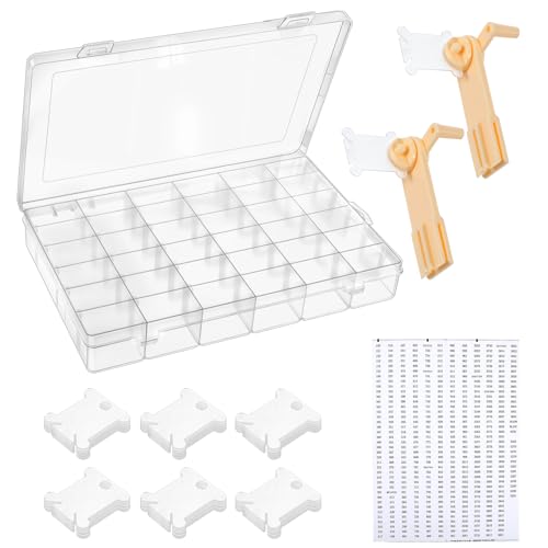 Prasacco Embroidery Floss Organizer 150 Bobbins 36 Compartment Storage Box with Bobbin Winder and Coding Stickers for Craft DIY Embroidery Cross Stitch Supplies