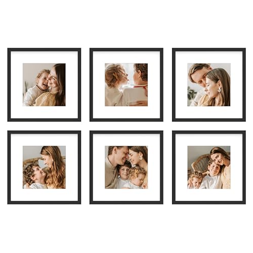 An&He 12x12 Picture Frames Set of 6, Displays 8x8 with Mat or 12x12 Without Mat Photos, Square Collage Wall Decor for Gallery, Wall Decor, Black - color: Black-6, size: 12x12