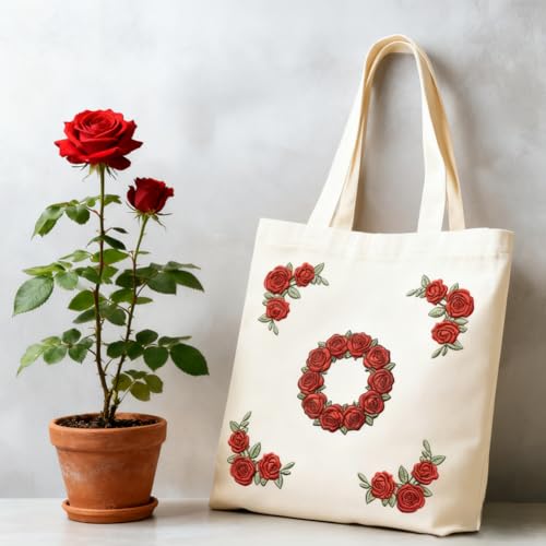 ORIGACH 4 Sheets Rose Floral Water Soluble Embroidery Patterns Stabilizers - Pre-Printed Blooming Rose & Floral Wreath Designs - Stick & Stitch Embroidery Paper for Hand Sewing Lovers - color: Rose