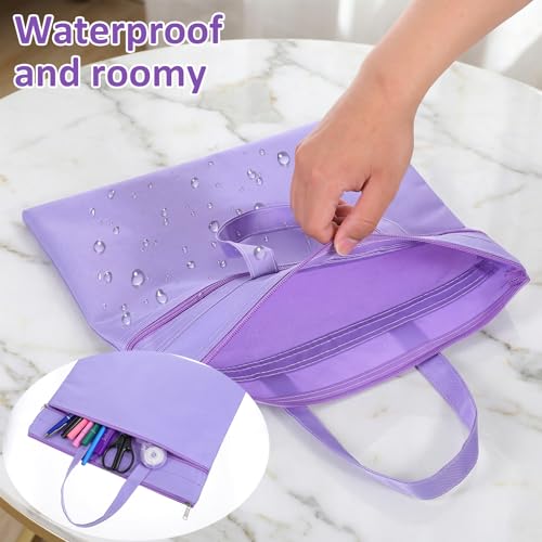 14.5x12 Inch Zippers Needlepoint Project Bag with Handle Reusable Double Pocket Zipper Pouch Foldable Oxford File Bag Mesh Zipper Pouch A4 Size for Puzzles Books Office Travel Shopping 1 PCS (Purple