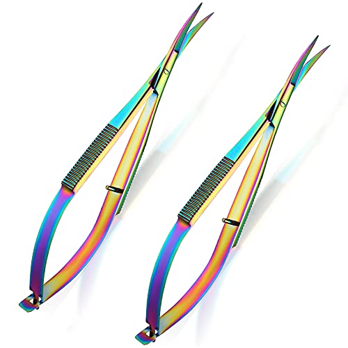 Shynai 2 Pieces 4.7 Inch Embroidery Scissors Curved, Multi-color - color: Multi-color