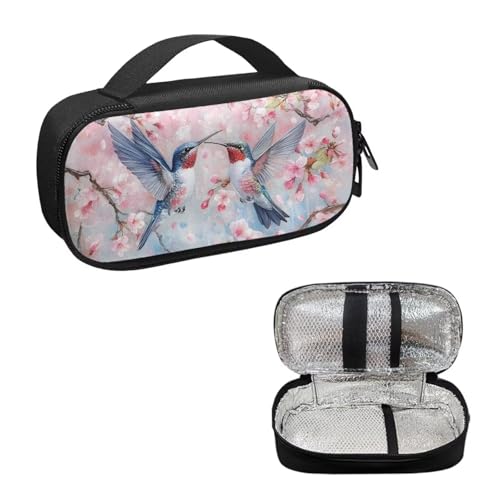 Cherry Blossom Hummingbirds Insulin Cooler Travel Case Insulated Diabetic Bag with Top Handle Medication Cooler Bag for Insulin Pens and Blood Glucose Monitor Supplies Easy to Carry - color: Cherry Blossom Hummingbirds