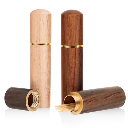 3pack Toothpick Holder Portable Wood Toothpick Case Waterproof Handmade Craft Toothpick Pocket Box Mini Toothpick Box for Storage Needle Toothpick Pill Bead Ear Pick Cotton Swab and Other Small Object