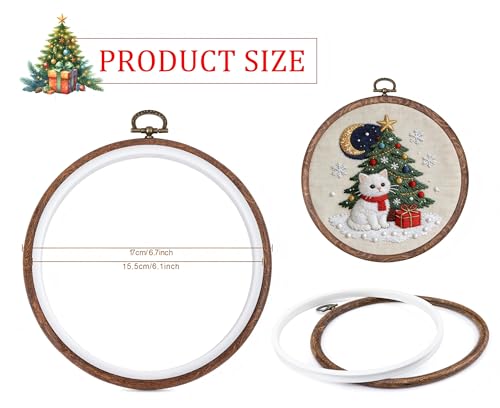 Dllxumm 3 Pcs 6 Inch Round Embroidery Hoops Display Frame, Circle Cross Stitch Hoop Ring Imitated Wood Embroidery Ornament for Craft Sewing Hanging DIY Halloween Christmas Gifts - size: 6 Inch