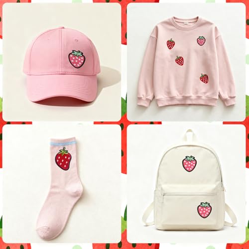 Strawberry Iron on Patches, Strawberry Embroidered Appliques Sew on Patches for Clothing, Hats, Backpacks, Jackets, and Bag 12Pcs - color: Strawberry Patches 12Pcs