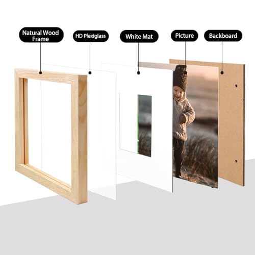 KINLINK 6x6 Picture Frame, Natural Square Solid Wood Frame for Pictures 4x4 with Mat or 6x6 without Mat, Wall and Tabletop Display Photo Frame Natural Wood Photo Frame 1 Pack - color: Natural, size: 6x6