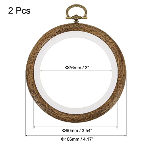 MECCANIXITY Embroidery Hoop Frame 3.5 Inch Round Imitated Wood Circle Cross-Stitch Ring for Art Craft Sewing Ornament, Pack of 2 - size: 3.5"