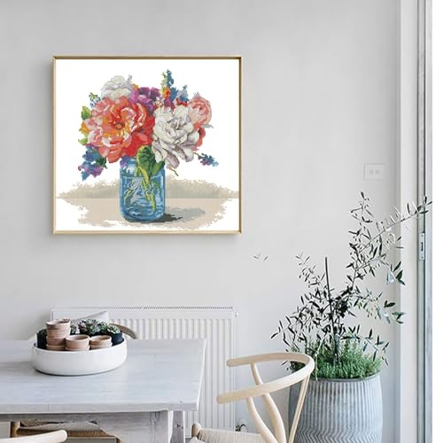 ITSTITCH Stamped Cross Stitch Kits - Full Set of Embroidery for Beginners or Adults,14 CT 2 Strands DIY Vases Patterns Counted Arts Craft 14.5×13.8 inch - color: Vases