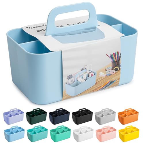 Tiawudi Multipurpose Caddy Organizer, Plastic Caddy with Handle, Stackable Desk Organizer for Stationery, Marker and Pencil, Office Supplies Organizer, Dorm Caddy - color: Light Blue, size: Rectangle