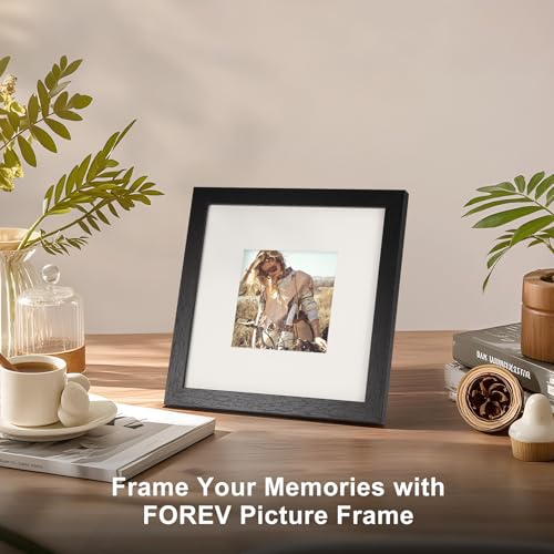 TOFOREVO 8x8 Picture Frames with 4x4 Mat Set of 2, Black - color: Black Wood Grain, size: 8x8