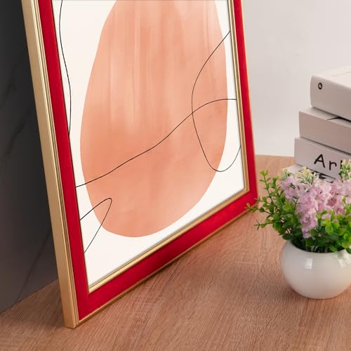 Arc-Shaped Suede 18x24 Frame - Single Frame, Elegant Red 18 x 24 Poster Frame with Matte Gold Double Border for Artwork, Puzzles, Photos, and Movie Posters