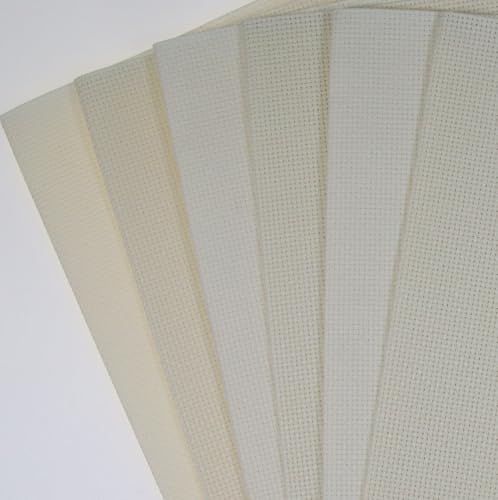 KCS 6 pc of 12" x 18"(30cmx45cm) 14CT Counted Cotton Aida Cloth Cross Stitch Fabric (Antique White+Cream) - color: Antique White+cream