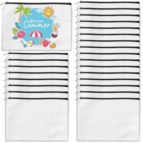 AMDAILY 24Pcs Sublimation Blank Canvas Makeup Bags, Bulk Blank Cosmetic Bag - color: White, size: 7.87 x 5.7Inch