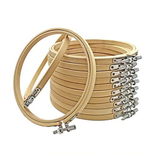 Cldamecy 12 Pieces 6 inch Embroidery Hoops,Round Bamboo Adjustable Circle Frame Embroidery Hoops for Cross Stitch,Christmas Ornament,Decoration,Art Craft and DIY Project - style: 6 inch