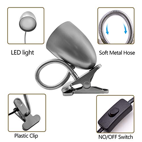 E ENERGETIC LIGHTING Desk lamp with Clamp, Non-Dimmable Clip Light for Bed and Desk, 4000K Cool White, 3.5W 240 LM lamp, Eye Protection, ETL Listed - color: Clip Lamp-Silver