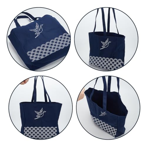 FREEBLOSS Embroidery Handbag Kit Tote Bag Embroidery Kit Sashiko Kit Cross Stitch Bag Set for Art Craft Project Embroidery Bag Kit for Beginners Hand Sewing Kit with PET Template 34 * 31 * 12cm