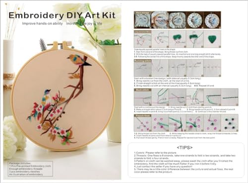 Meecaa 3 Pieces Jellyfish Flower Embroidery Kit Starter Set, Hand Embroidery Pattern Printed Cross Stitch for Beginner Adults, With Embroidery Hoop and Instructions (Jellyfish) - color: Jellyfish