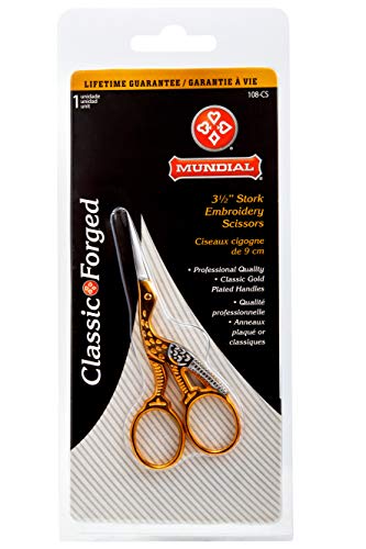 Mundial Classic Forged 3.5" Stork Embroidery Scissors – Gold-Plated Handles – Precision Sharp Tips for Needlework, Sewing, Cross-Stitch & Crafting