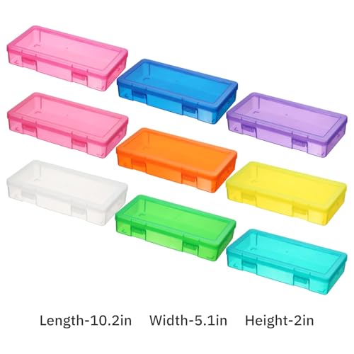 novelinks Clear Pencil Box and Small Plastic Storage Containers with Lids - color: 9 Pack Medium -Color