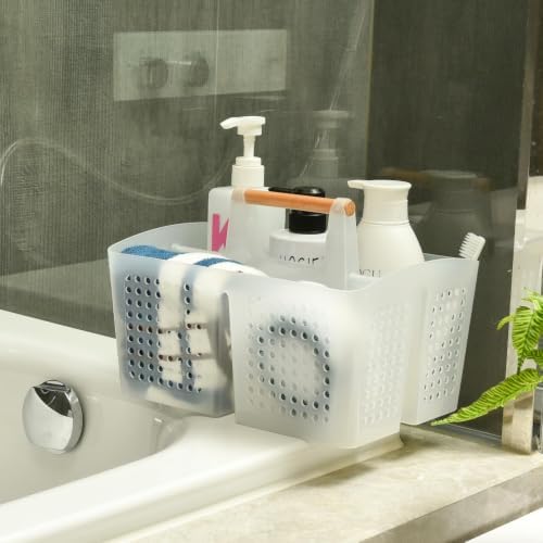 Portable Shower Caddy Basket with 3 Compartments and Handle, Black - color: Black