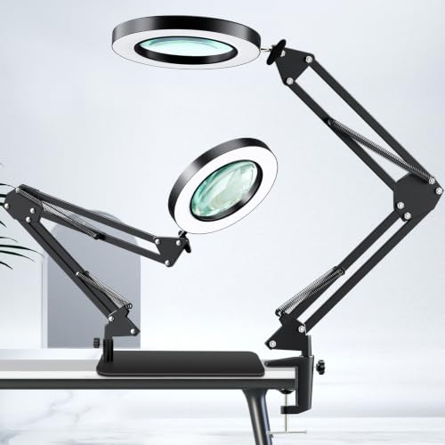 HITTI 10X Magnifying Glass with Light, 1800 Lumens Stepless Dimmable - color: Black, size: 10X 11.8 INCH Base & Clamp