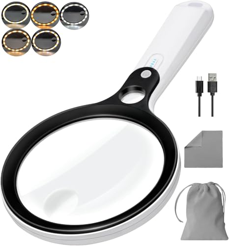 10X 20X 45X Magnifying Glass with 48 LED Light - color: White Handle