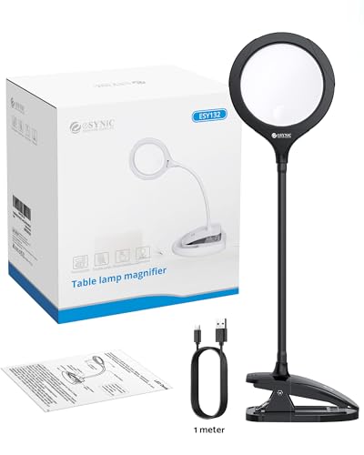 eSynic Desk Table Magnifying Glass with 15 LED Lights-800mAh Rechargeable