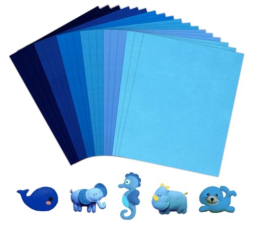 Whaline 18Pcs Blue Felt Fabric Sheets Soft Thick Assorted 6 Colors Craft Felt Pack for DIY Crafts Sewing Patchwork Art Projects, 7.9 x 11.8 Inch - color: Blue
