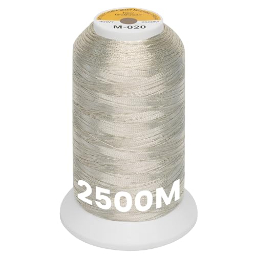 New brothread Metallic Embroidery Machine Thread - Light Silver M-020 - color: 2500M Single Spool Light Silver M-020