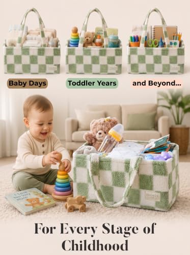 Baby Diaper Caddy Organizer with Waterproof Changing Pad, Checkered Green - color: 6/ Checkered Green Diaper Caddy with changing pad