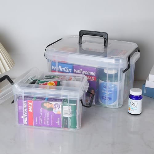 2-Tier Medicine Organizer - Plastic Portable Storage Box with Handle Clear - color: Clear