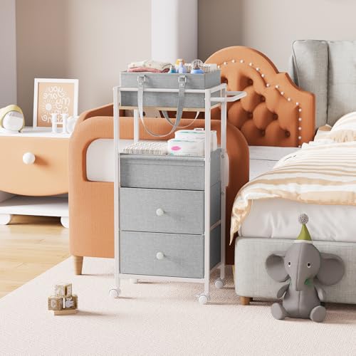 3In1 Modanais Baby Diaper Caddy Organizer Cart with Drawers, Light Gray - color: Light Gray
