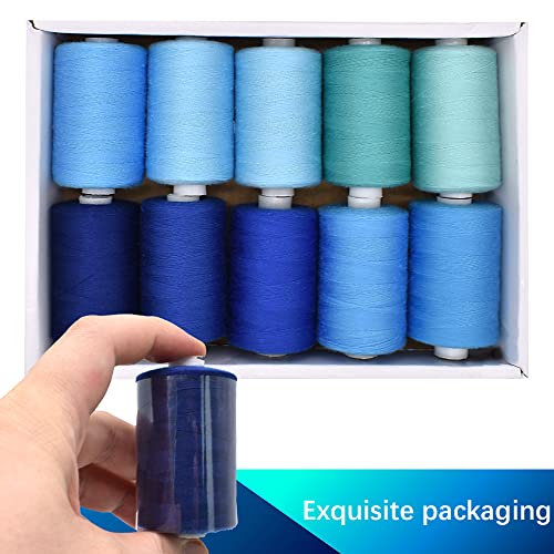 Sewing Thread 10 Color Sewing Industrial Purpose 1000 Yards Per Spool 40S/2 Polyester for DIY Sewing Machine,Embroidery Machine,Hand Sewing (Blue) - color: Blue