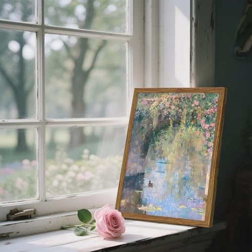 Framed Vintage Monet Canvas Wall Art, Floral Landscape Wall Decor Paintings, Country Nature Pictures Prints Aesthetic Home Decor for Living Room Bedroom Bathroom 8x10 inch - color: Bridge, size: 10"L x 8"W
