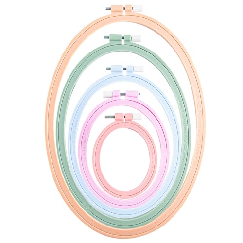 Framendino, 5 Pack Size Oval Embroidery Hoops Cross Stitch Hoop Plastic Frames Rings for DIY Sewing (5 Colors)