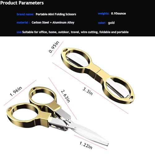 YVAOG Mini Folding Scissors, Safe Portable Travel Mini Scissors, Stainless Steel Retractable Small Scissors for Home Office, 2 Piece Set (gold) - color: Gold