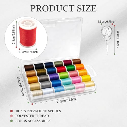 Sewing Kit for Adults,30 Colors Polyester Sewing Thread Set,Mini Spools 50 Yards,Needle and Thread Kit for Hand and Machine Sewing