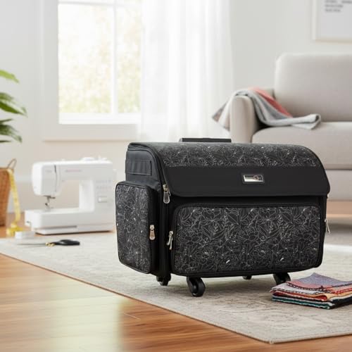 Everything Mary XL Rolling Sewing Machine Case – Grey Floral Craft Bag with 4 Wheels – Portable Organizer - color: Grey Floral