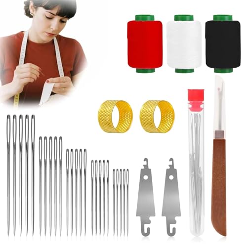 Big Eye Steel Sewing Needles Kit 34PCS, 5 Size Stainless Steel Hand Sewing Needles with Case, Easy Threading for Seniors & Beginners(34-PCS)