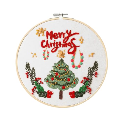 wtisan Christmas Embroidery Kit, Cross Stitch Kits for Beginners, Needlepoint with All Tools & Instructions, Stamped Hand Embroidery Starter Kit for Holiday Crafts & Xmas Home Decor, W18 - color: W18, size: 1 Pack