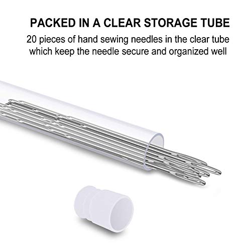 20 pcs. Large Eye Hand Sewing Needles - 1.5 inch Long in Needle Storage Tube with Needle Threader