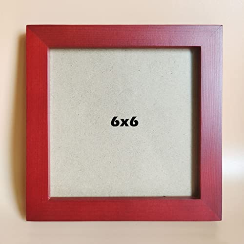 6x6 Picture Frames RED Solid Wood Frame, Plastic Panel (Film Needs to be Removed) Table or Wall.Front Window Opening 5.5x5.5 inch. - color: Red, size: 6x6