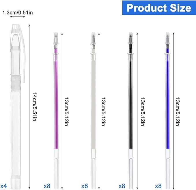4 Pcs Heat Erasable Pens for Fabric with 60 Refills, Fabric Marking Pens