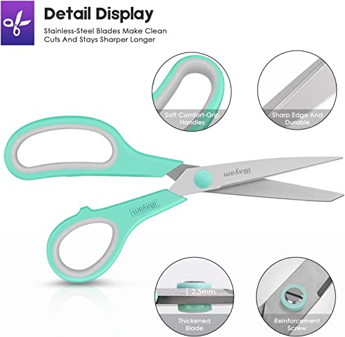iBayam 36-Pack 8" Heavy Duty Scissors, Sharp Comfort-Grip, Left/Right Hand - color: Mint, Grey, Purple, size: 36-Pack