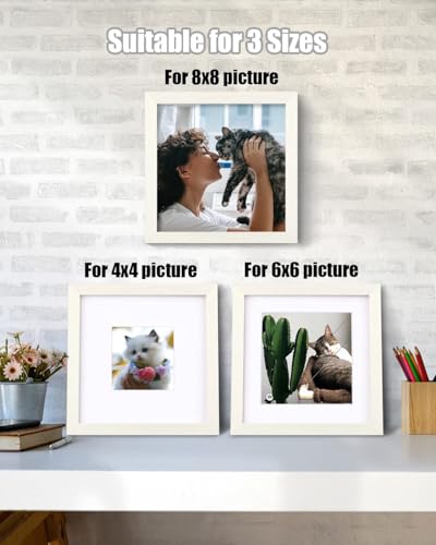Egofine 8x8 Picture Frame, Made of Solid Wood with Plexiglass, for Tabletop and Wall Hanging Display Picture 4x4/6x6 with Mat or 8x8 Without Mat, Beige - color: Beige, size: 8x8