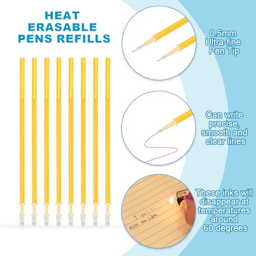 PATIKIL 24 Pcs Erasable Gel Pens Refills, 0.5mm Heat Erasable Pens Refills for Fabric Disappearing Ink Fabric Marking Pen for Sewing Quilting Writing, Gold Ink - color: Gold