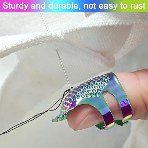 1 Pcs Adjustable Metal Sewing Thimble Finger Protector Open Top Ring Thimble Fingertip Shield for Quilting Embroidery Hand Sewing Tool(Colorful, S) - color: Colorful|S
