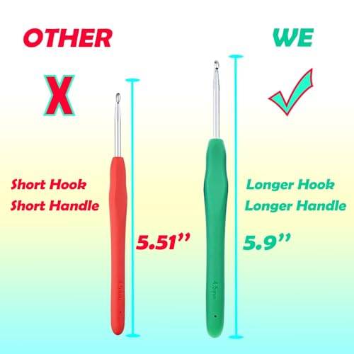 Yarniss 9 Sizes Ergonomic Crochet Hooks with Case 2.0mm~6.0mm for Beginner - size: 9 Size(2.0~6.0mm)